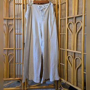 Dkny Linen And Cotton Wide Leg Drawstring Pant Oat Beige